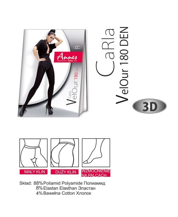 Pėdkelnės moterims Annes Carla Velor 3D, 180 DEN, juodos kaina ir informacija | Pėdkelnės | pigu.lt