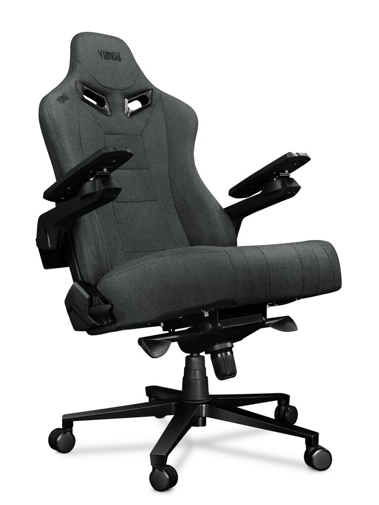 Kompiuterio kėdė Yumisu 2049, kompiuterinių žaidimų žaidėjams, medžiaginis  apmušalas, pilkai juodas spalvos kaina | pigu.lt