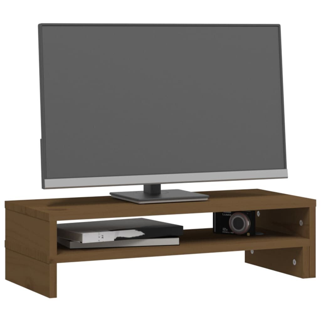 Monitoriaus stovas vidaXL, Pušies medienos masyvas, (52–101)x22x14cm, medaus ruda цена и информация | Monitorių laikikliai | pigu.lt