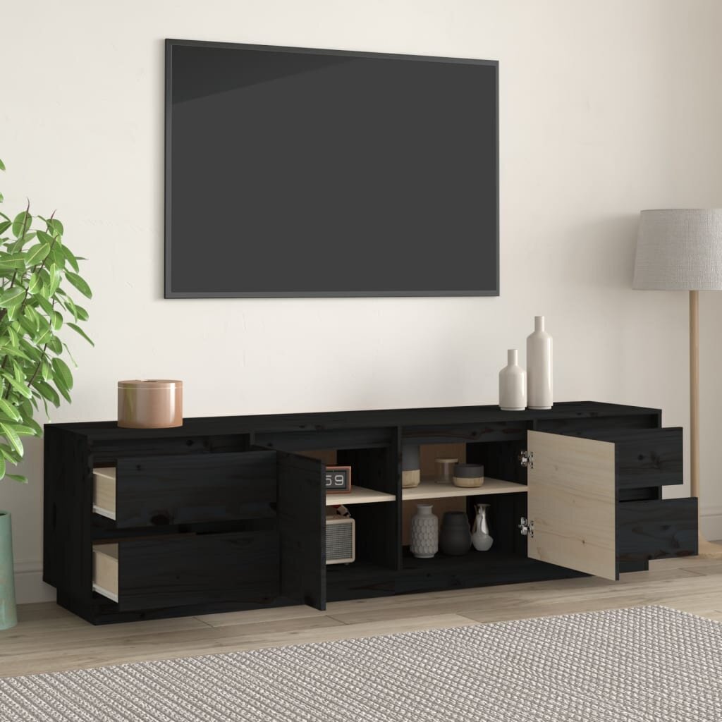 Televizoriaus spintelė vidaXL, Pušies masyvas, 176x37x47,5cm, juoda kaina ir informacija | TV staliukai | pigu.lt