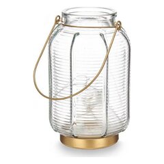 LED žibintas Dryžiai Auksinis Skaidrus stiklas (13,5 x 22 x 13,5 cm) kaina ir informacija | Žvakės, Žvakidės | pigu.lt