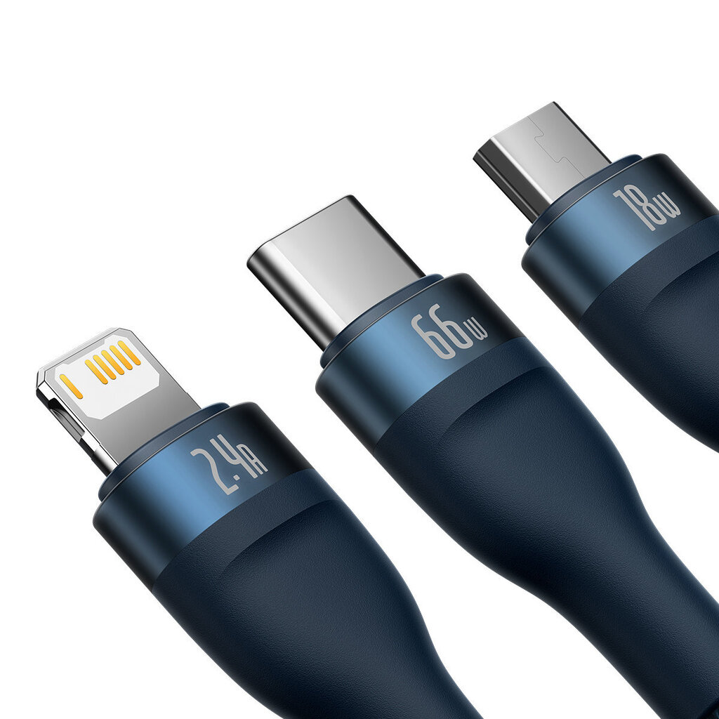 Baseus Flash Series Ⅱ 3in1 USB-A to USB-C / Micro-USB / Lightning 66W 480Mb/s, 1.2m kaina ir informacija | Laidai telefonams | pigu.lt