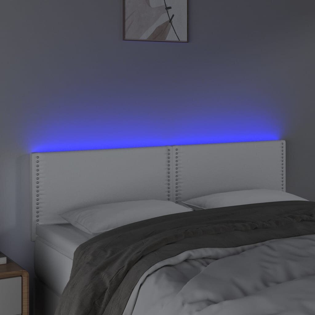 Galvūgalis su LED vidaXL, Dirbtinė oda, 144x5x78/88cm, balta kaina ir informacija | Lovos | pigu.lt