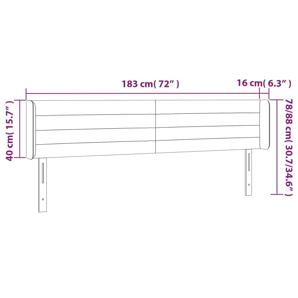 Galvūgalis su LED vidaXL, Audinys, 183x16x78/88cm, šviesiai pilka kaina ir informacija | Lovos | pigu.lt