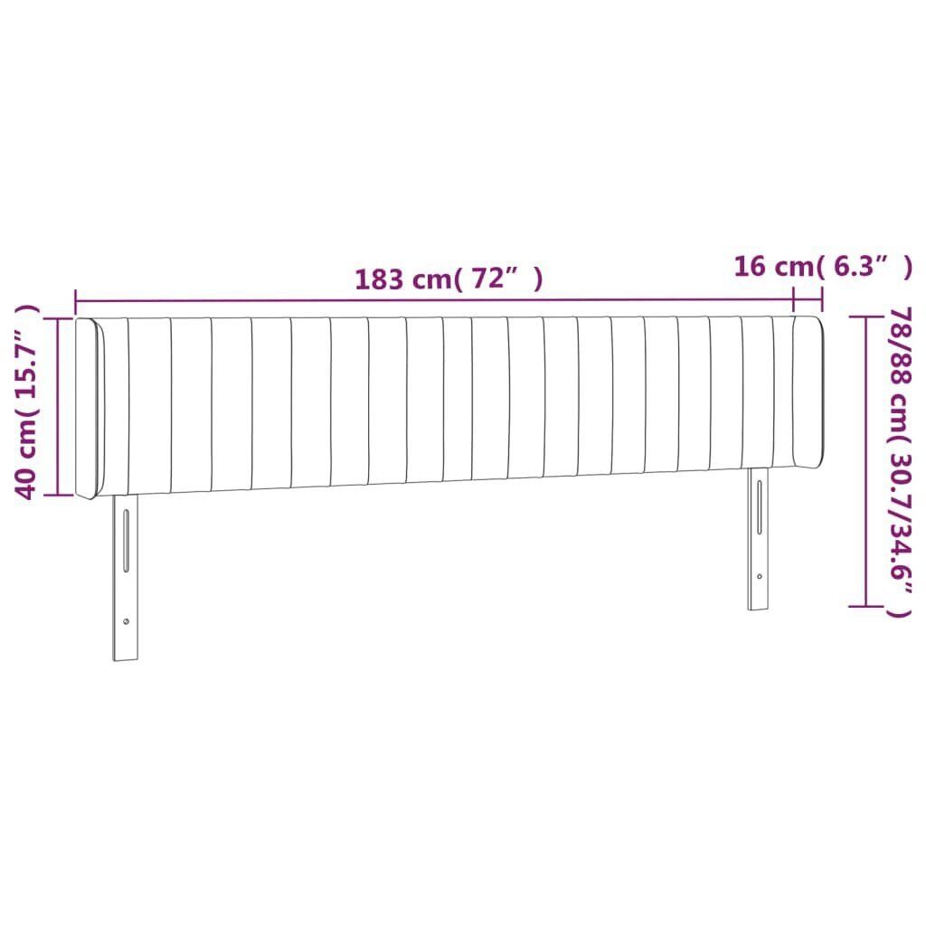 Galvūgalis su LED vidaXL, Audinys, 183x16x78/88cm, šviesiai pilka kaina ir informacija | Lovos | pigu.lt