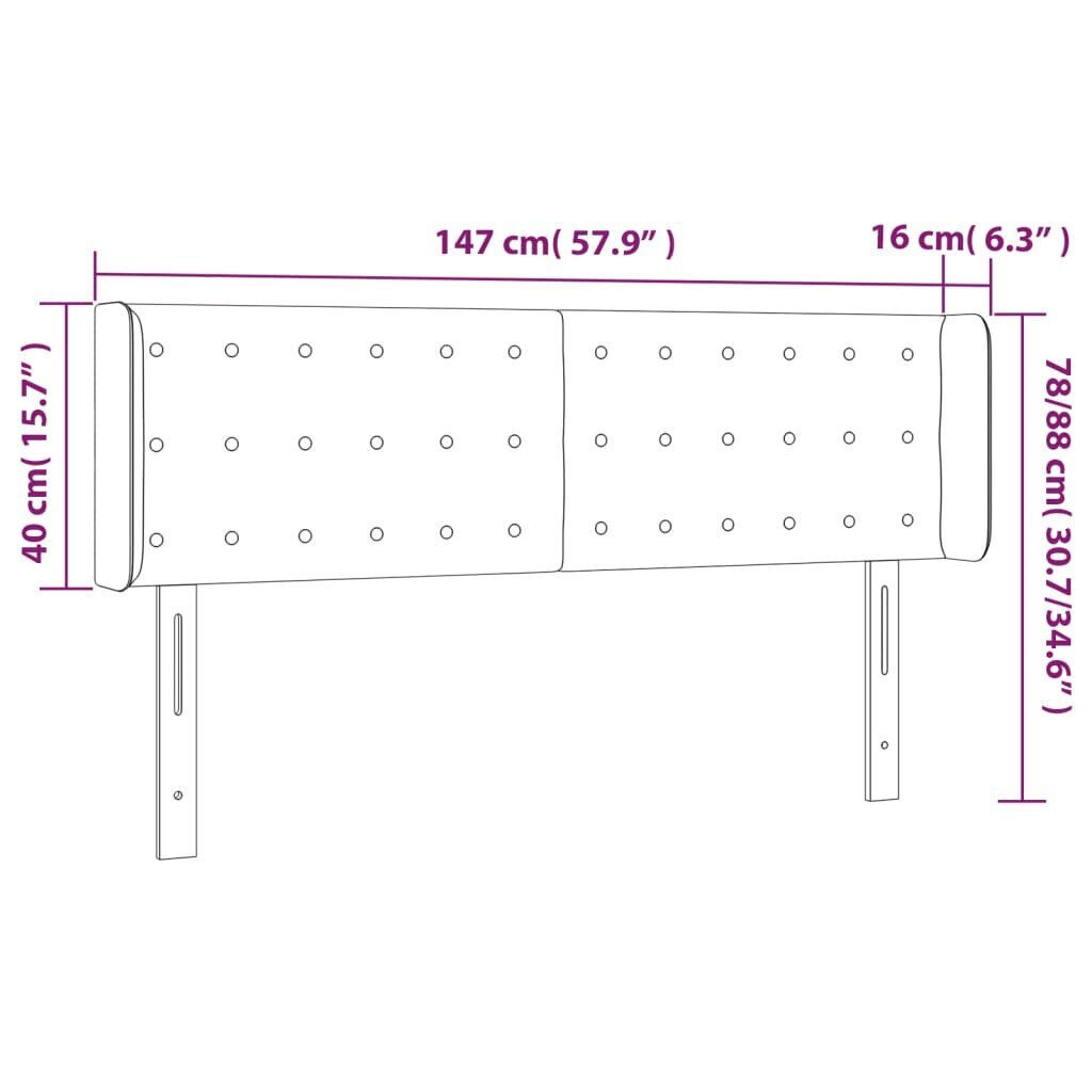 Galvūgalis su led, juodas, 147x16x78/88cm kaina ir informacija | Lovos | pigu.lt