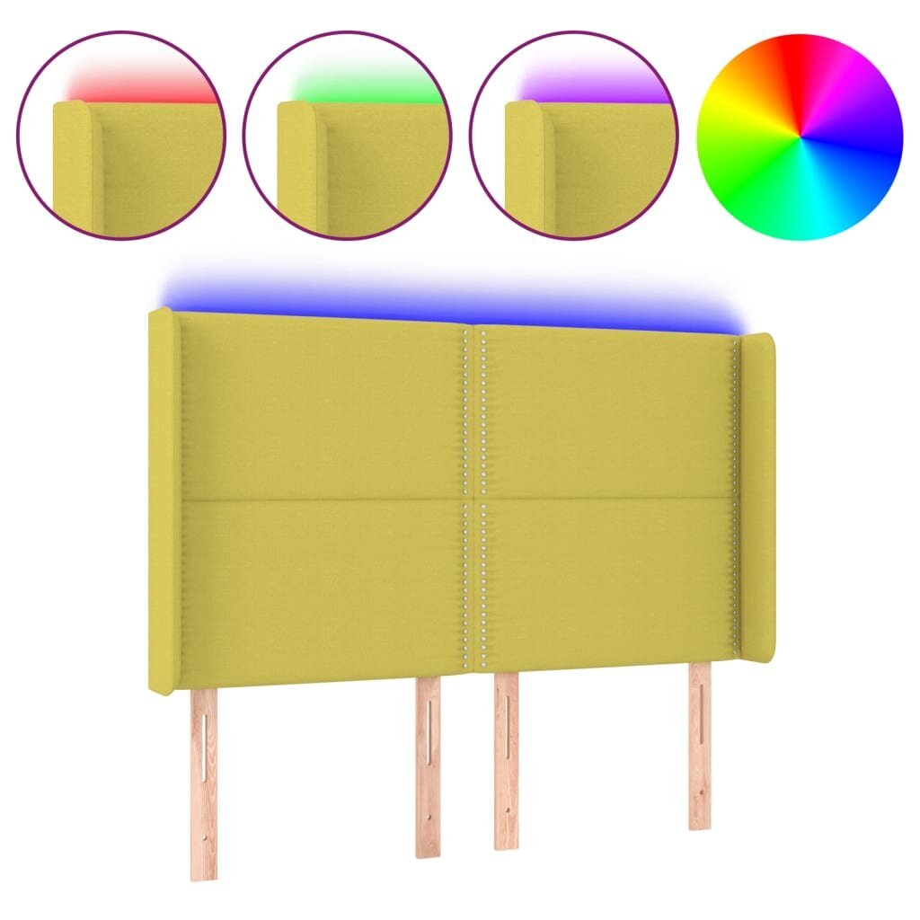 Galvūgalis su LED, Audinys, 147x16x118/128cm, žalia цена и информация | Lovos | pigu.lt