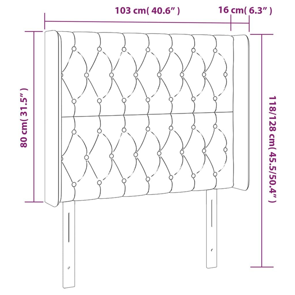 Galvūgalis su led, šviesiai pilkas, 103x16x118/128cm, audinys kaina ir informacija | Lovos | pigu.lt