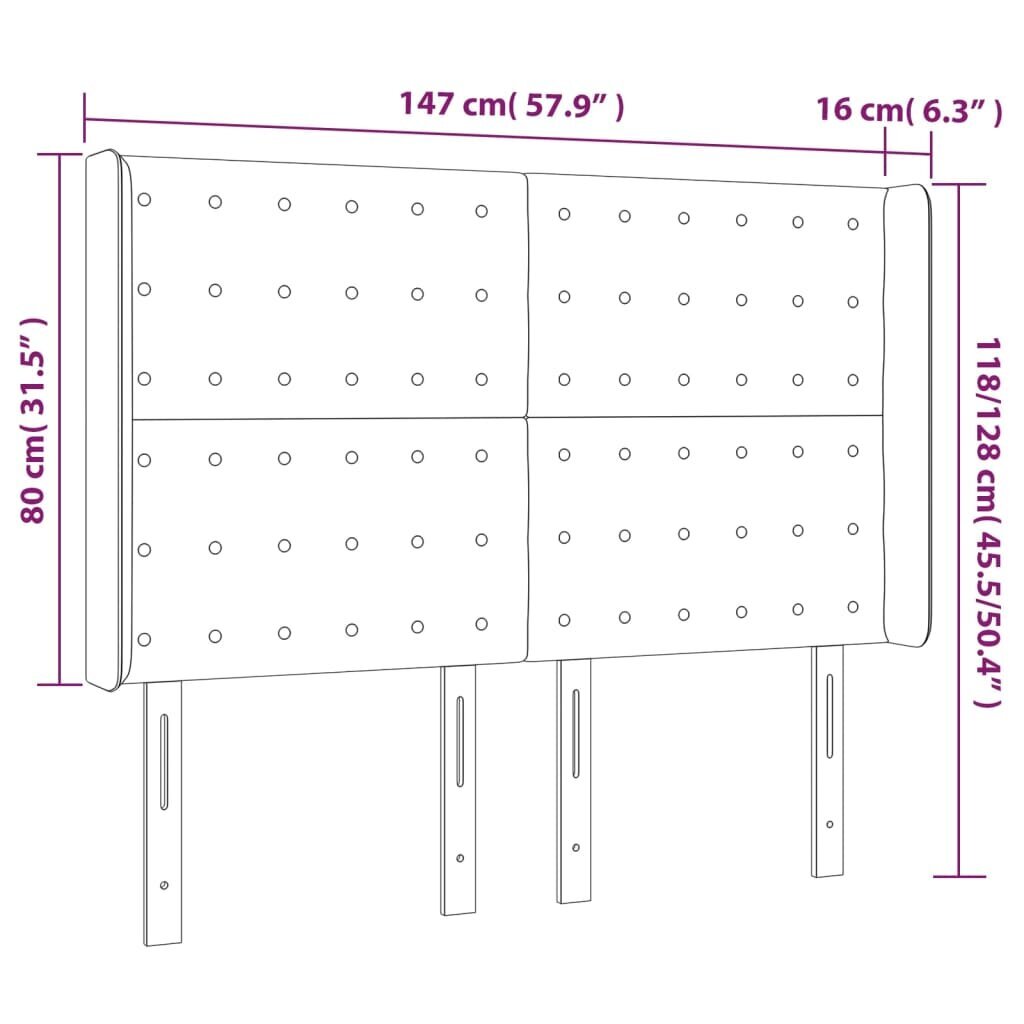 Galvūgalis su LED, Audinys, 147x16x118/128cm, tamsiai pilka kaina ir informacija | Lovos | pigu.lt