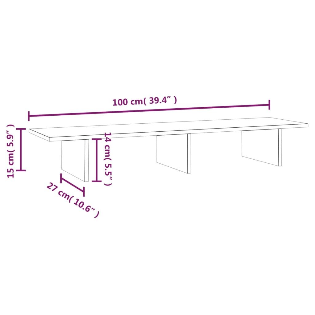 vidaXL Monitoriaus stovas, pilkas, 100x27x15cm, pušies masyvas kaina ir informacija | Monitorių laikikliai | pigu.lt