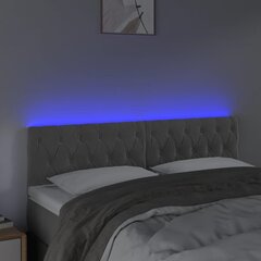 Galvūgalis su LED vidaXL, Aksomas, 144x7x78/88cm, šviesiai pilka цена и информация | Кровати | pigu.lt