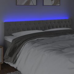 Galvūgalis su LED vidaXL, Aksomas, 180x7x78/88cm, šviesiai pilka kaina ir informacija | Lovos | pigu.lt