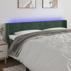 Galvūgalis su LED, Aksomas, 163x16x78/88cm, tamsiai žalia kaina ir informacija | Lovos | pigu.lt