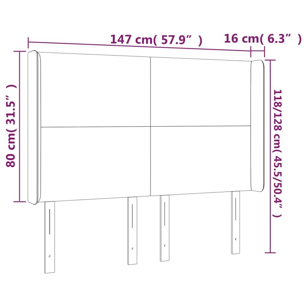 Galvūgalis su led, pilkas, 147x16x118/128 cm kaina ir informacija | Lovos | pigu.lt