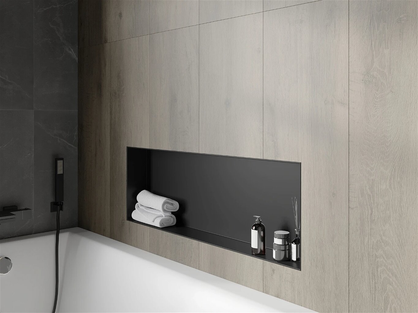 Mexen X-Wall-NR įleidžiama sieninė lentyna, 90x30 cm, Black kaina ir informacija | Vonios kambario aksesuarai | pigu.lt