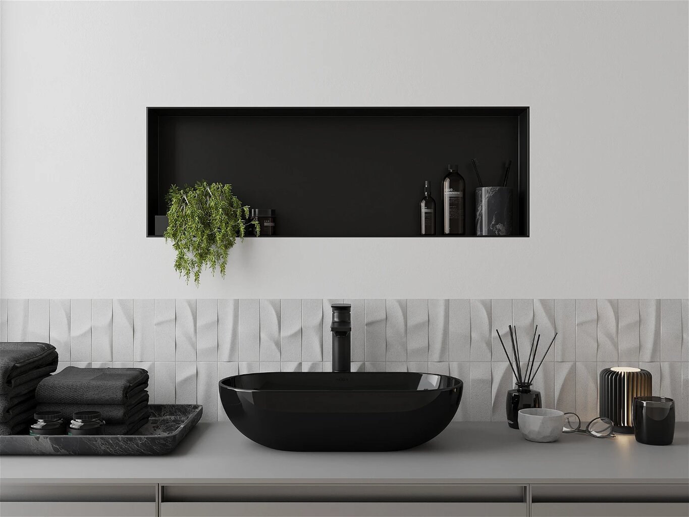 Mexen X-Wall-NR įleidžiama sieninė lentyna, 90x30 cm, Black kaina ir informacija | Vonios kambario aksesuarai | pigu.lt