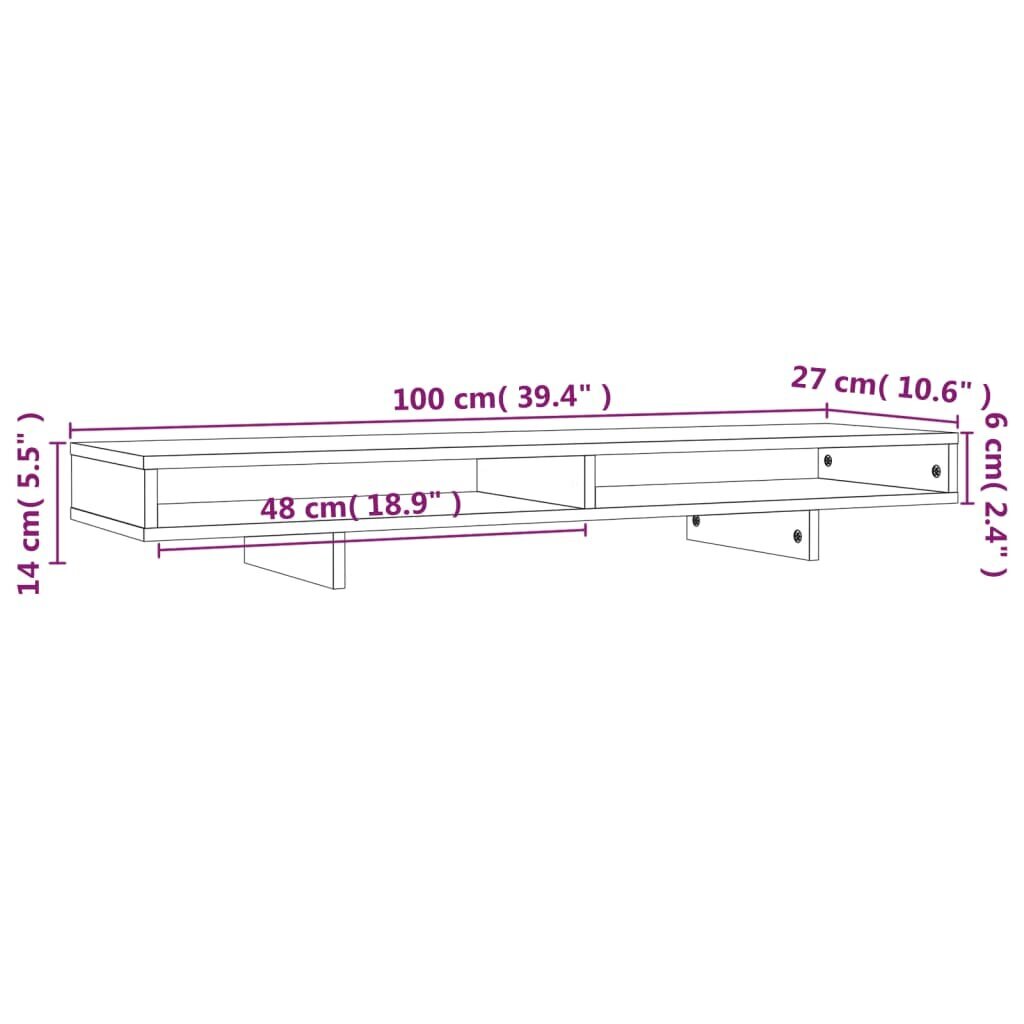 Monitoriaus stovas vidaXL, Pušies medienos masyvas, 100x27x14cm, balta kaina ir informacija | Monitorių laikikliai | pigu.lt