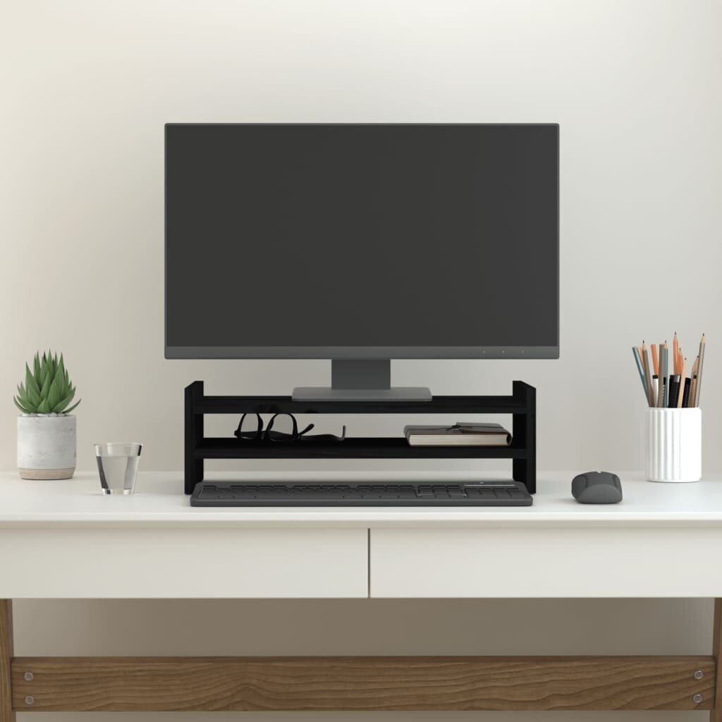 Monitoriaus stovas vidaXL, Pušies medienos masyvas, 50x27x15cm, juoda kaina ir informacija | Monitorių laikikliai | pigu.lt