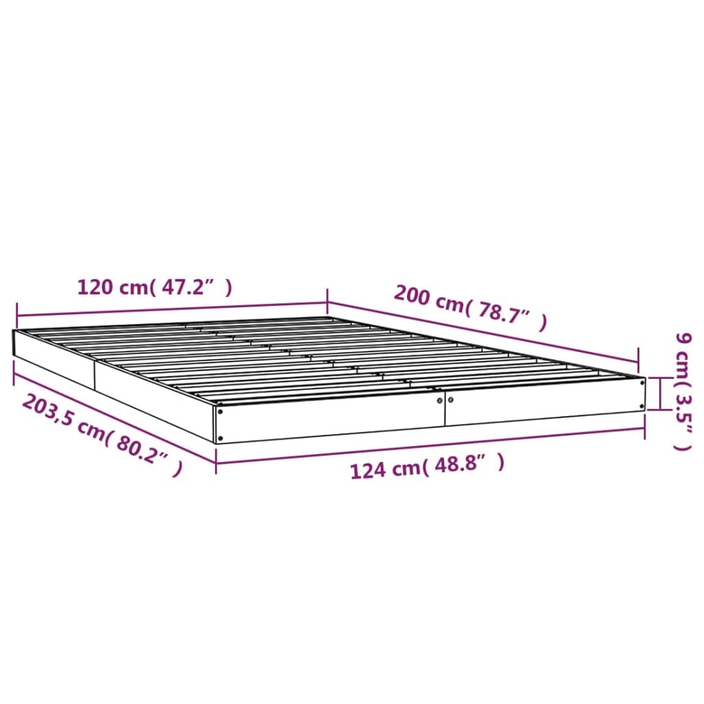 vidaXL Lovos rėmas, baltos spalvos, 120x200cm, pušies medienos masyvas kaina ir informacija | Lovos | pigu.lt