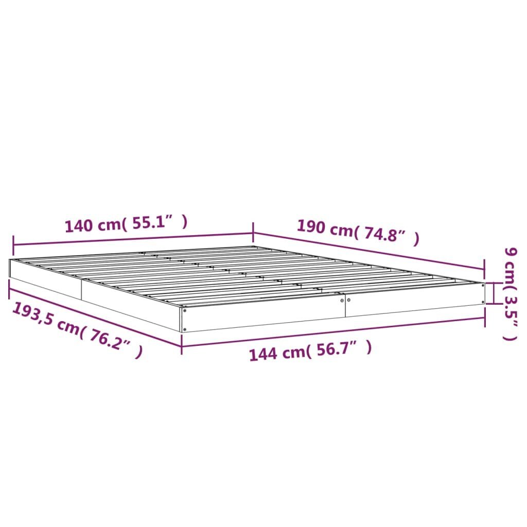 vidaXL Lovos rėmas, 140x190cm, pušies medienos masyvas kaina ir informacija | Lovos | pigu.lt