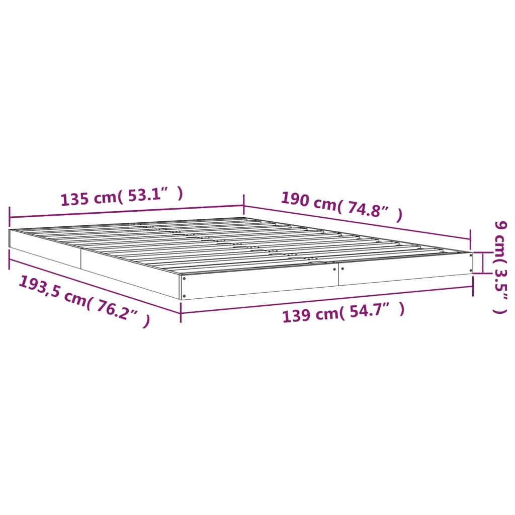 vidaXL Lovos rėmas, 135x190cm, pušies medienos masyvas, dvivietis kaina ir informacija | Lovos | pigu.lt