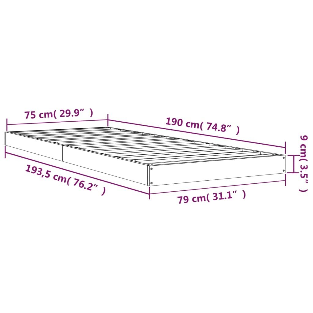 vidaXL Lovos rėmas, pilkas, 75x190cm, pušies masyvas, vienvietis kaina ir informacija | Lovos | pigu.lt