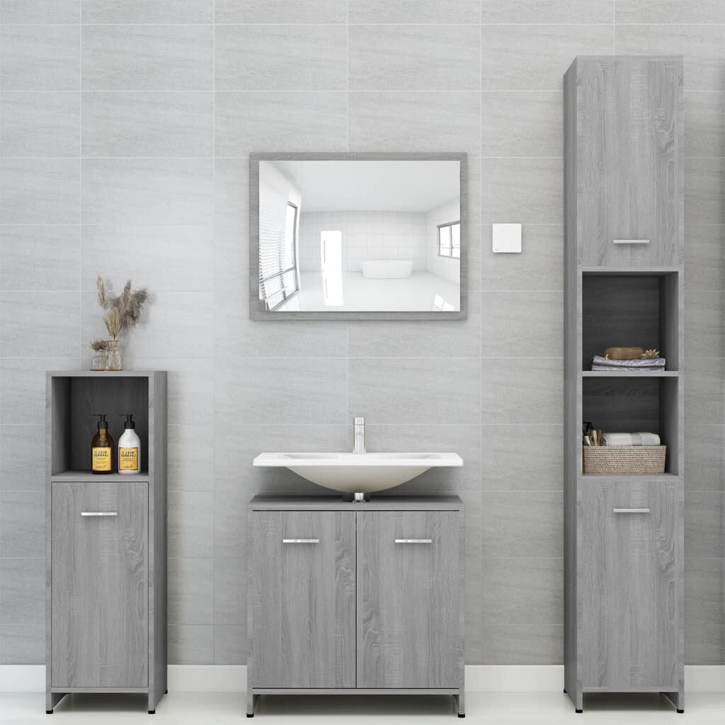 Vonios spintelė vidaXL, Apdirbta mediena, 30x30x95cm, pilka ąžuolo spalva kaina ir informacija | Vonios spintelės | pigu.lt