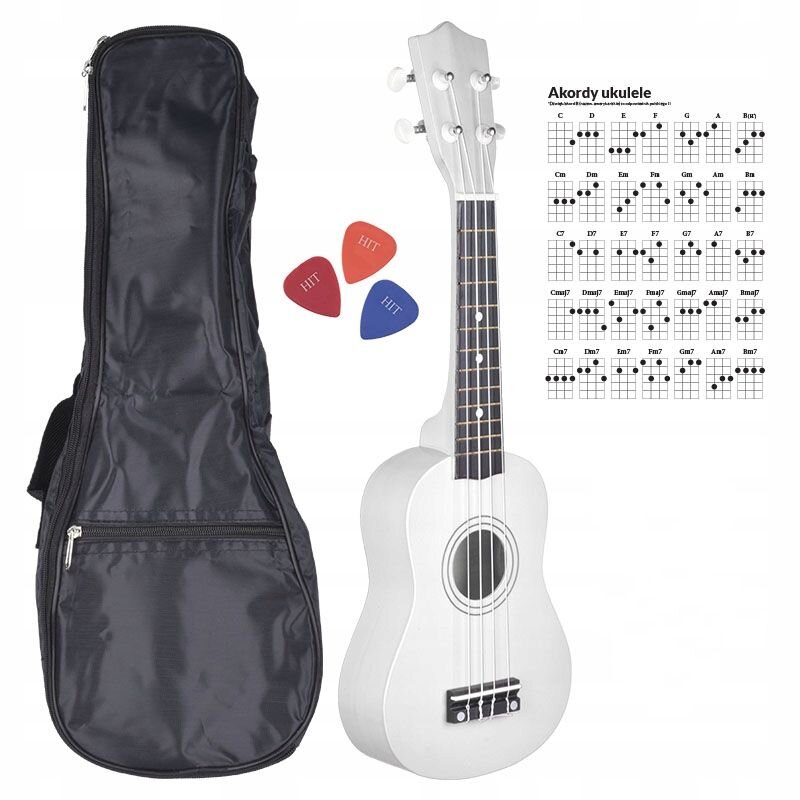 Soprano ukulelės komplektas NN UK 01, balta kaina ir informacija | Gitaros | pigu.lt