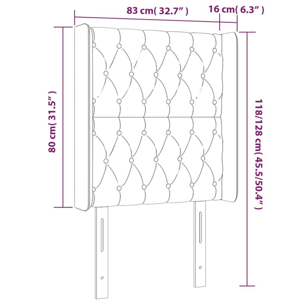 Galvūgalis su LED, Audinys, 83x16x118/128cm, taupe spalva kaina ir informacija | Lovos | pigu.lt