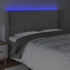 Galvūgalis su LED vidaXL, Aksomas, 203x16x118/128cm, šviesiai pilka kaina ir informacija | Lovos | pigu.lt