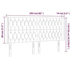 Galvūgalis su LED vidaXL, Aksomas, 203x16x118/128cm, šviesiai pilka kaina ir informacija | Lovos | pigu.lt