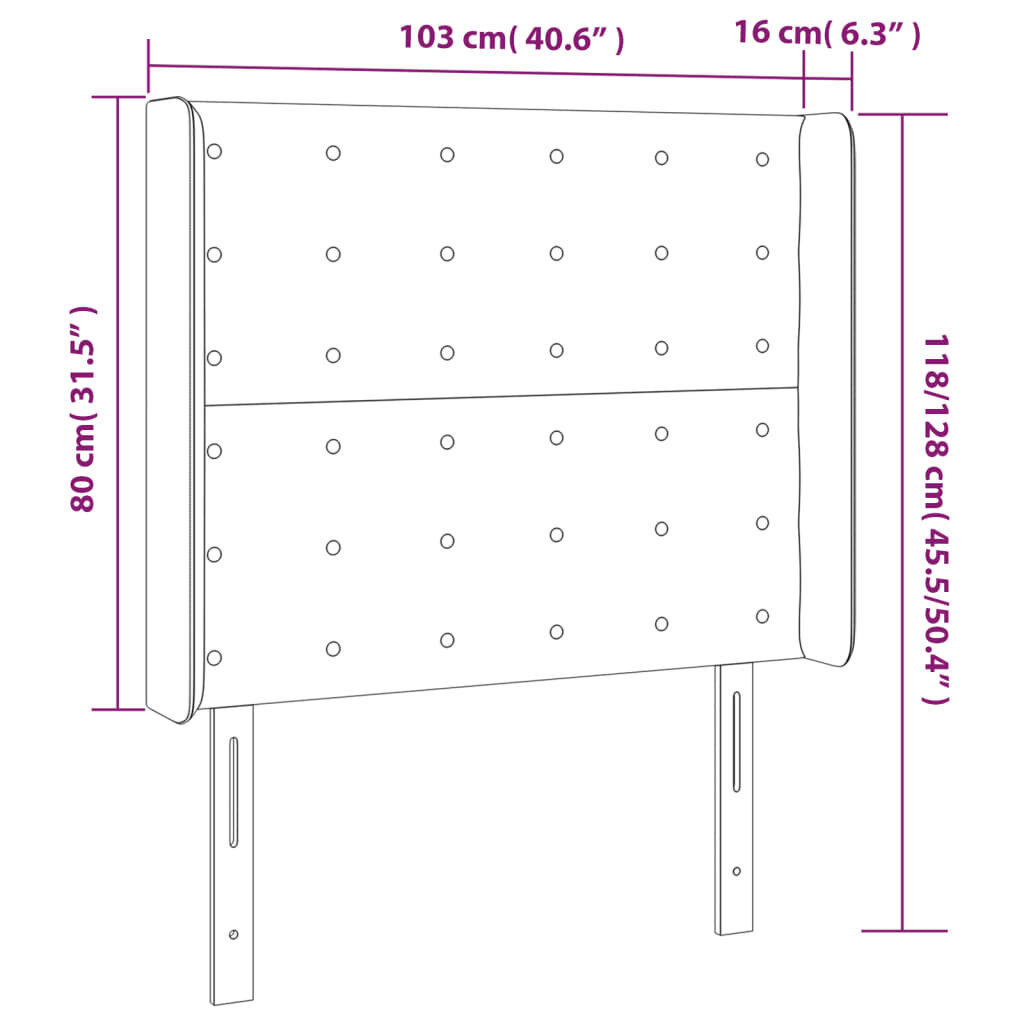 Galvūgalis su LED, Aksomas, 103x16x118/128cm, tamsiai mėlyna kaina ir informacija | Lovos | pigu.lt