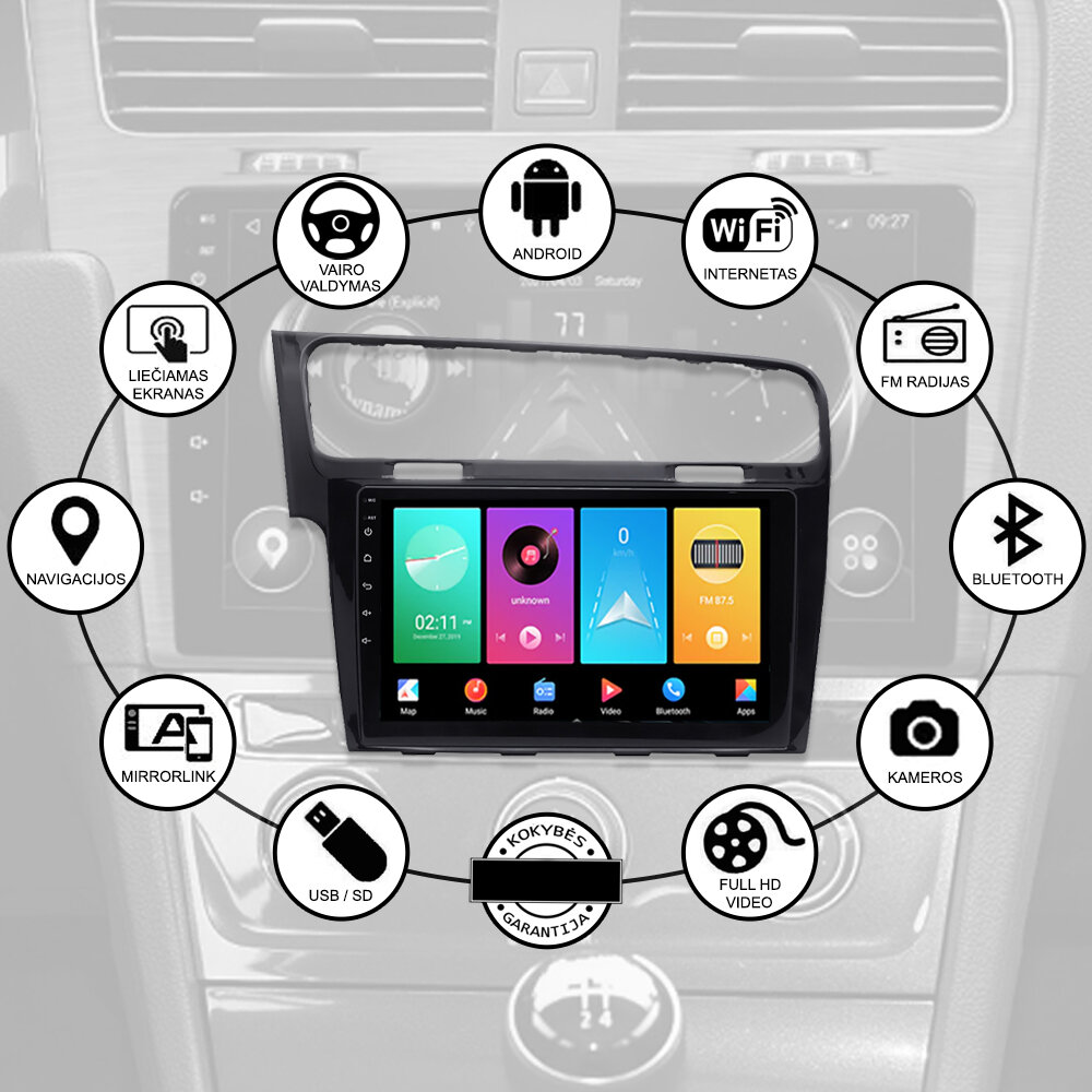 Volkswagen Golf 7 2011-21 Android цена и информация | Automagnetolos, multimedija | pigu.lt