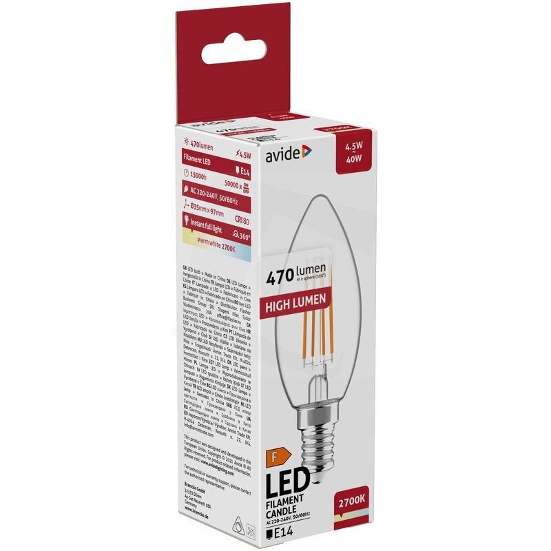 LED lemputė High Lumen 4,5W B35 E14 2.7K FL Avide цена и информация | Elektros lemputės | pigu.lt