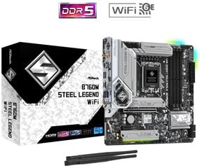 ASRock B760M Steel Legend WiFi, Micro ATX, LGA1700, DDR5 kaina ir informacija | Pagrindinės plokštės | pigu.lt