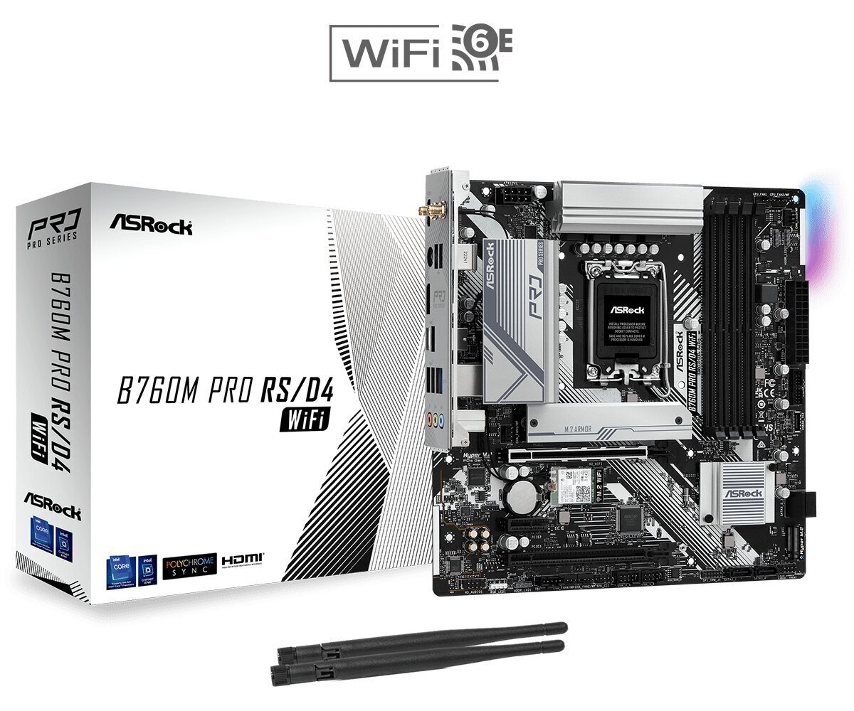 ASRock B760M Pro RS/D4 WIFI, Micro ATX, LGA1700, DDR4 цена и информация | Pagrindinės plokštės | pigu.lt