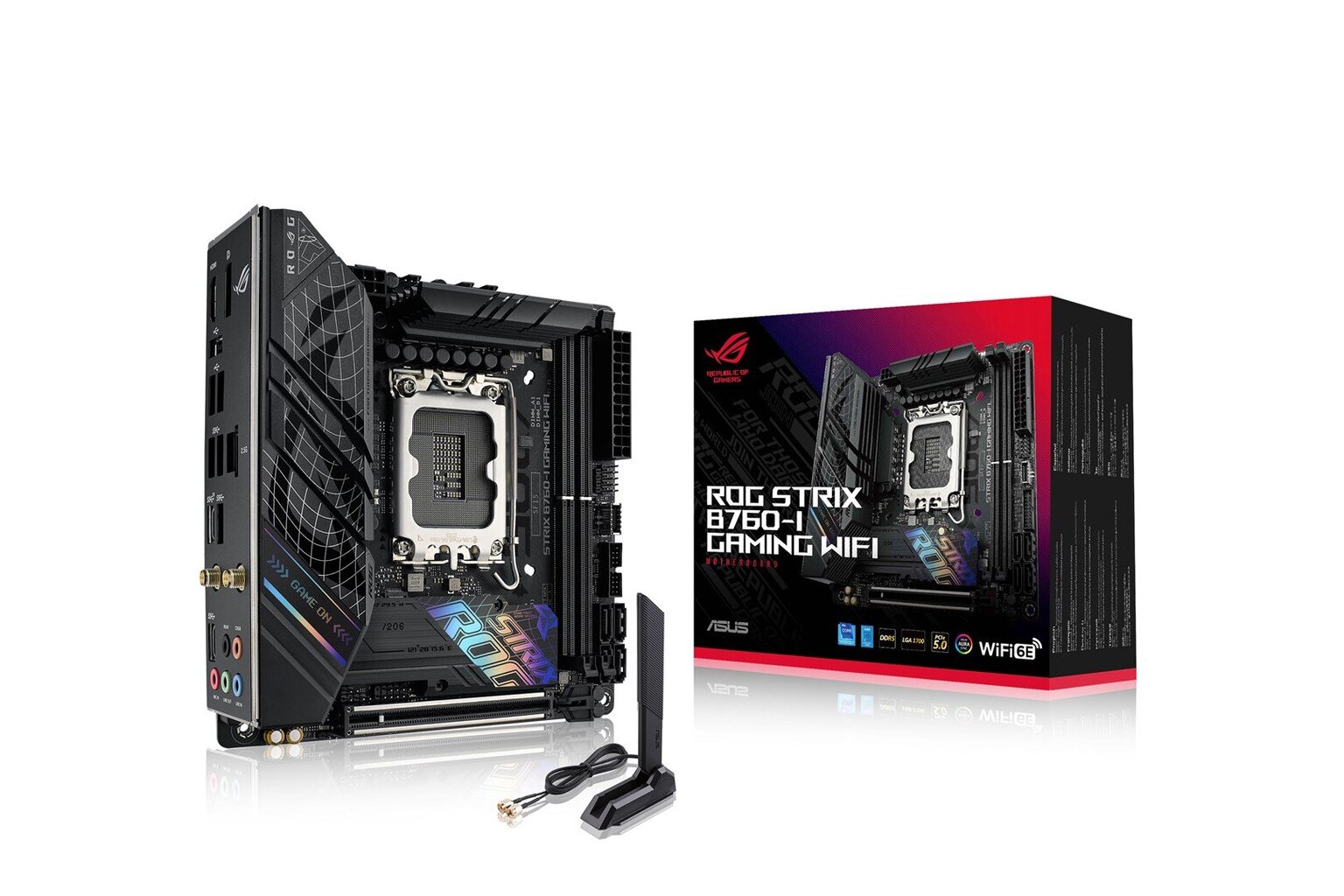 Asus ROG STRIX B760-I GAMING WIFI, Mini ITX, LGA1700, DDR5 kaina ir informacija | Pagrindinės plokštės | pigu.lt