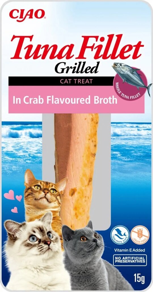 Inaba Grilled Tuna in Crab flavoured broth skanėstas krabų filė sultinyje katėms, 15 g kaina ir informacija | Skanėstai katėms | pigu.lt