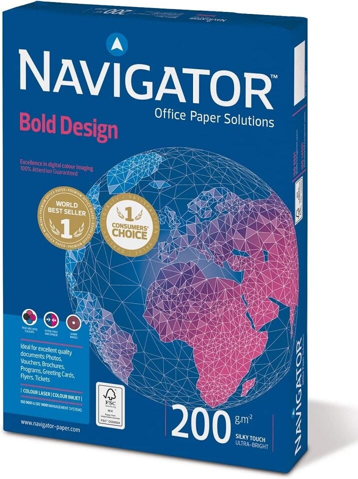 Biuro kopijavimo popierius Navigator Bold Design, A4, 200gsm, 150 lapų цена и информация | Sąsiuviniai ir popieriaus prekės | pigu.lt