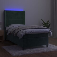 vidaXL Lova su spyruoklėmis/čiužiniu/LED, žalia, 80x200cm, aksomas цена и информация | Кровати | pigu.lt