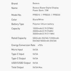 Baseus Bipow 30000mAh 15W + cable USB-A - Micro USB 0.25m PPBD050201 kaina ir informacija | Atsarginiai maitinimo šaltiniai (power bank) | pigu.lt