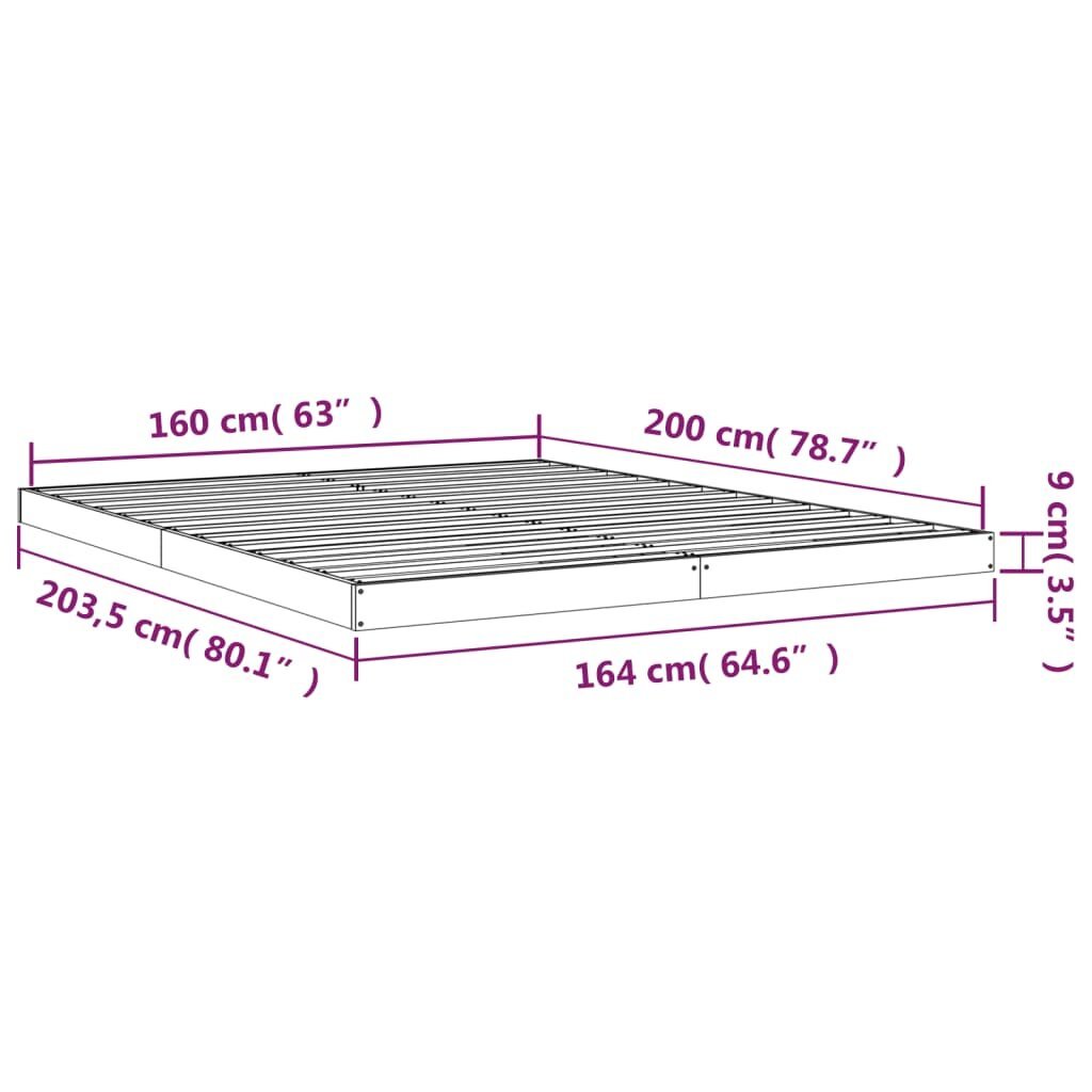 vidaXL Lovos rėmas, baltas, 160x200 cm, pušies medienos masyvas kaina ir informacija | Lovos | pigu.lt