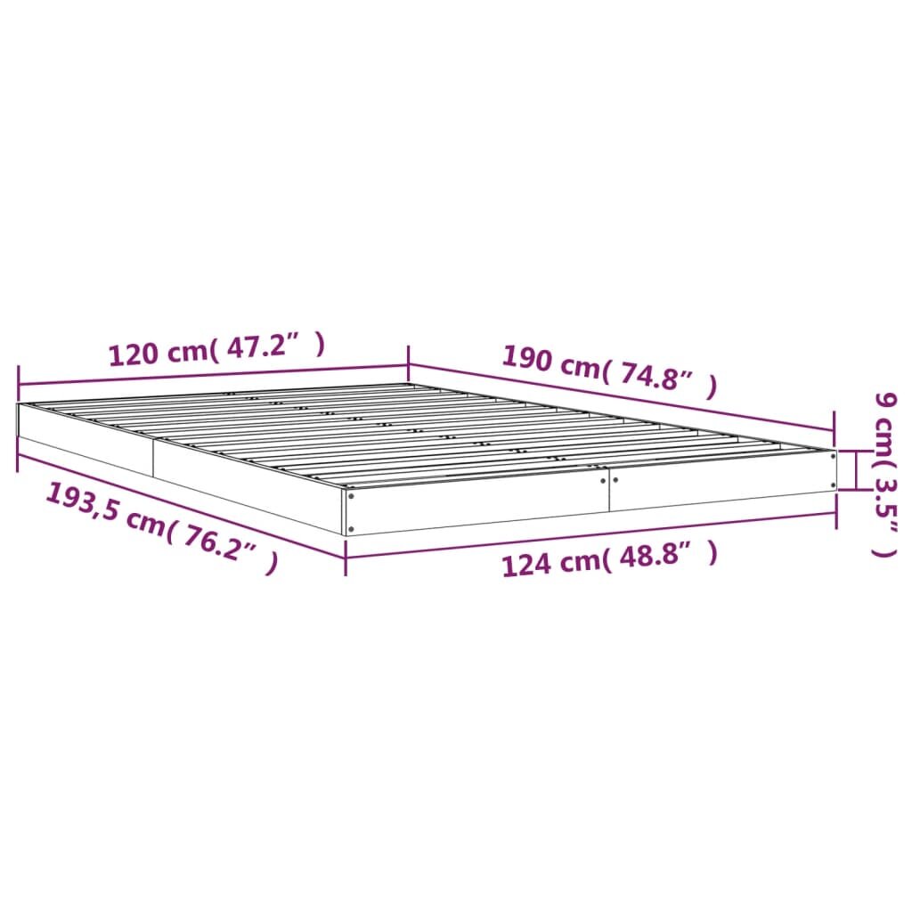 vidaXL Lovos rėmas, 120x190cm, pušies medienos masyvas, dvivietis kaina ir informacija | Lovos | pigu.lt