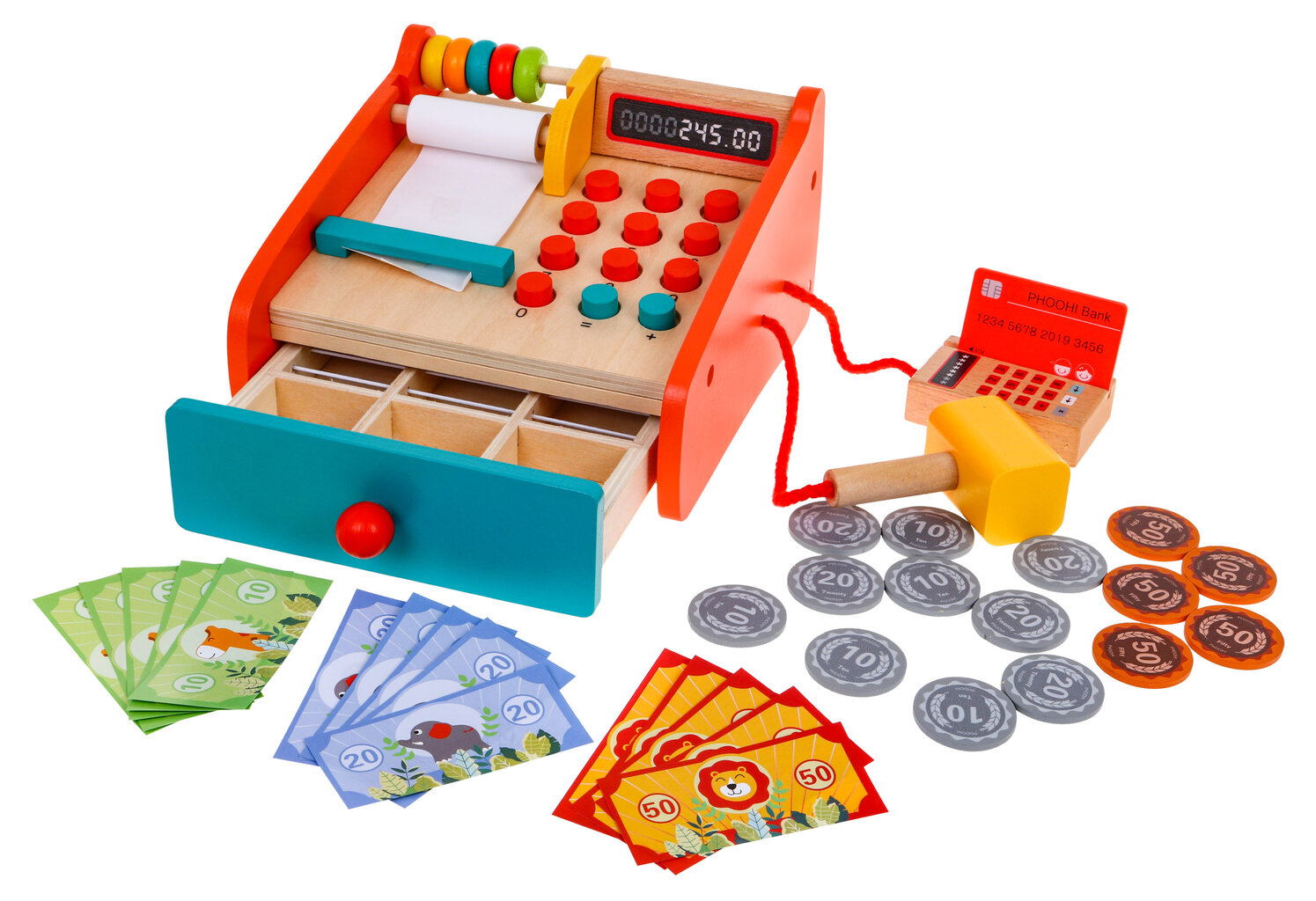 Medinis kasos aparatas su priedais phoohi kaina ir informacija | Lavinamieji žaislai | pigu.lt