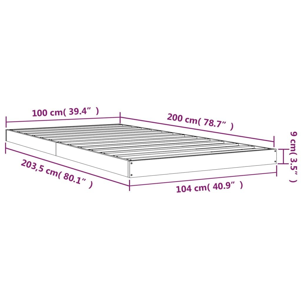 vidaXL Lovos rėmas, baltos spalvos, 100x200cm, pušies medienos masyvas kaina ir informacija | Lovos | pigu.lt