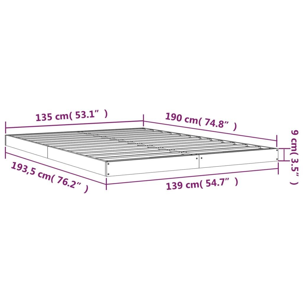 vidaXL Lovos rėmas, baltas, 135x190cm, pušies masyvas, dvivietis kaina ir informacija | Lovos | pigu.lt