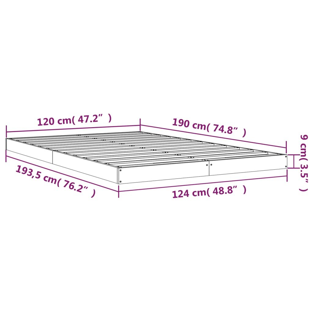 vidaXL Lovos rėmas, baltas, 120x190cm, pušies masyvas, dvivietis kaina ir informacija | Lovos | pigu.lt