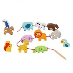 Деревянная игра-прокалыватель для детей «Зоопарк Сафари» 13 штук, Woopie цена и информация | Развивающие игрушки | pigu.lt