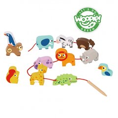 Деревянная игра-прокалыватель для детей «Зоопарк Сафари» 13 штук, Woopie цена и информация | Развивающие игрушки | pigu.lt