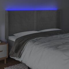 Galvūgalis su LED vidaXL, Aksomas, 183x16x118/128cm, šviesiai pilka kaina ir informacija | Lovos | pigu.lt